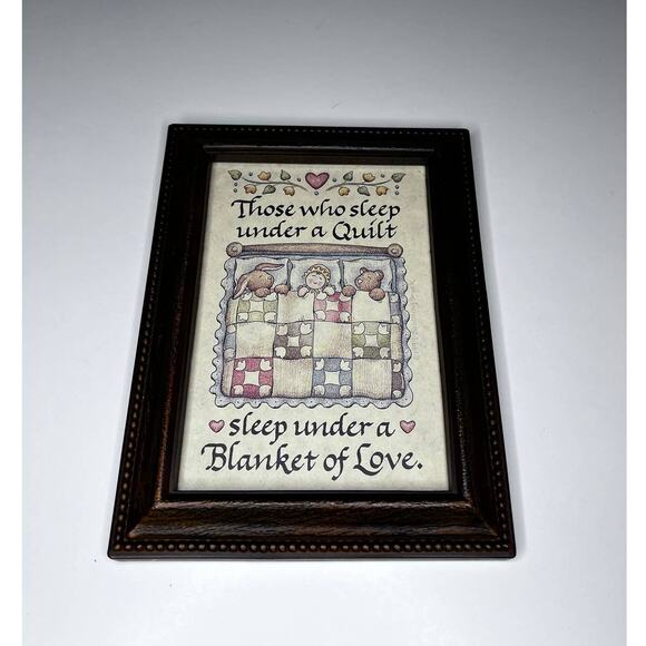 Quilt Lovers Quilting Print with Wood Frame Blanket of Love Stand Up or Hang - Picture 2 of 5